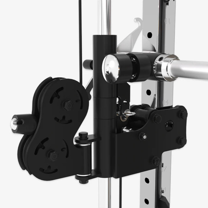 Close-up of the pulley system on the Altas Folding Home Gym Smith Machine, ideal for weightlifting and strength training in Vancouver.