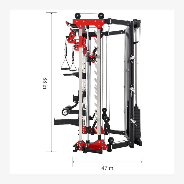 Folding Smith Machine AL-3107 dimensions 88in height 47in width, perfect for compact home gym in Vancouver.