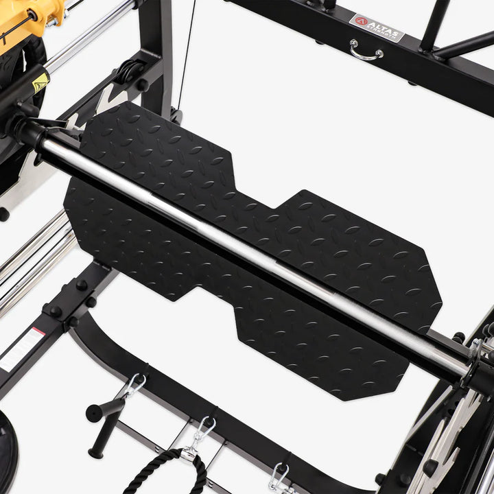 Smith machine footplate for stable weightlifting; shop affordable gym equipment in Vancouver.