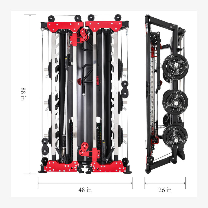 Folding Smith Machine AL-3107 dimensions 48" x 26" x 88", ideal for home gym Vancouver and compact fitness solutions.