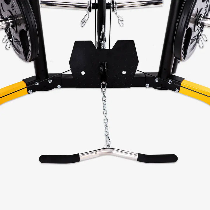 Close-up of the Altas Strength Smith Machine AL-3059, showcasing the multi-functional handle and sturdy construction for effective weight training.