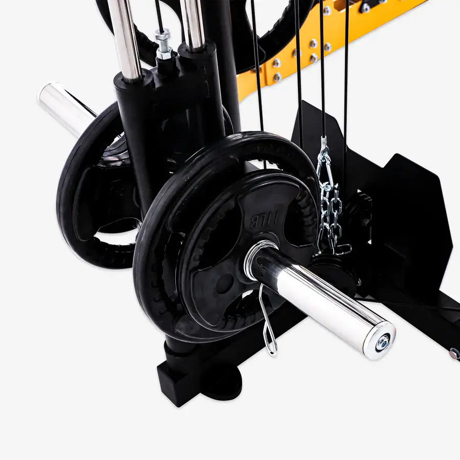 Close-up of Altas Strength Smith Machine AL-3059 weight plates for effective weightlifting and home gym workouts in Vancouver.