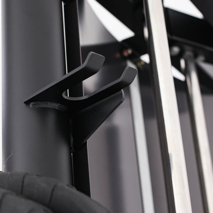 Close-up of the Smith Machine AL-3107's sturdy weight storage hook for compact home gym setup in Vancouver.