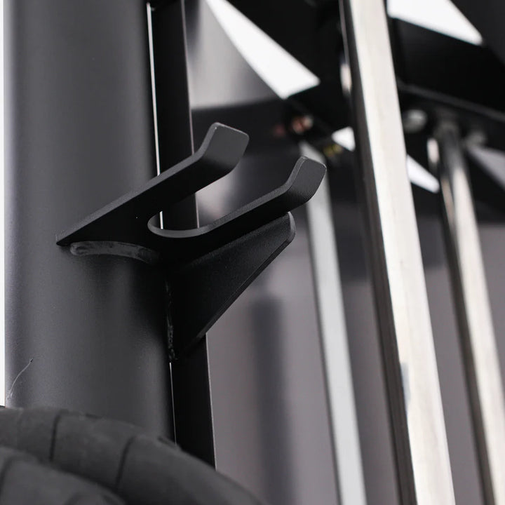 Close-up of the Smith Machine AL-3107's sturdy weight storage hook for compact home gym setup in Vancouver.