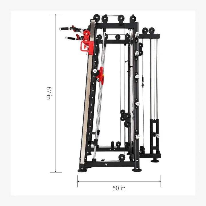Altas Strength Multi-Function Smith Machine dimensions: 57 in height, 50 in width, perfect for Vancouver home gyms.