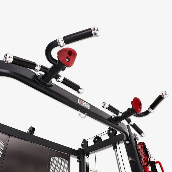 Close-up of the multi-grip pull-up bar on the Altas Strength Smith Machine, ideal for versatile workouts in Vancouver.
