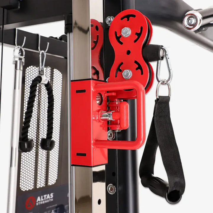 Close-up of Altas Strength pulley system for home gym equipment in Vancouver, ideal for weight training and fitness.