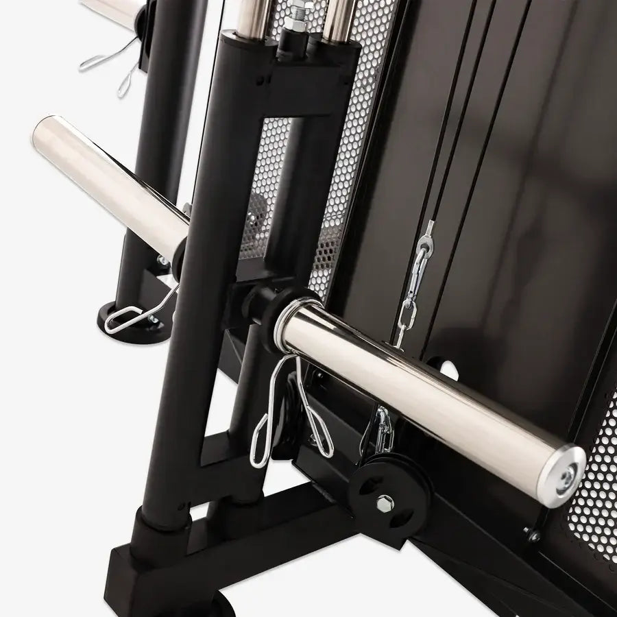 Close-up of Altas Strength AL-3000Y Smith Machine, showcasing durable steel construction for intense workouts.