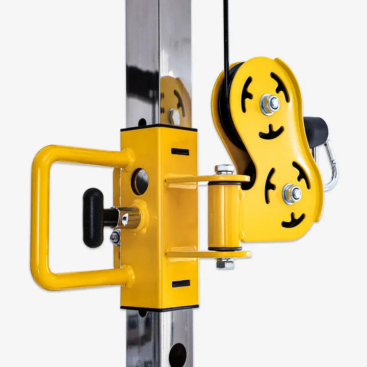 Close-up of Altas Strength Smith Machine pulley and handle, perfect for home gym workouts in Vancouver.