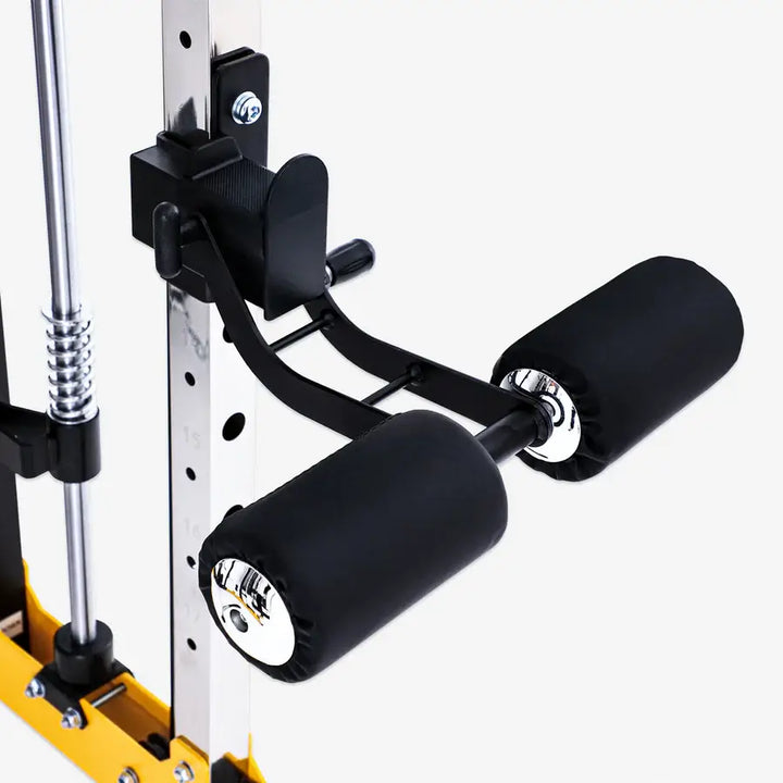 Close-up of Altas Strength Smith Machine AL-3059's arm and leg station for home gym workouts in Vancouver.