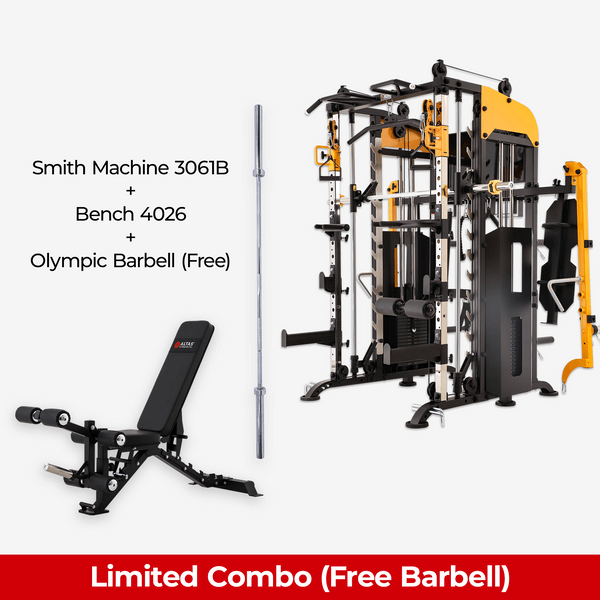 Shop the Limited Combo: Smith Machine AL-3061B, Bench AL-4026, and Free Olympic Barbell for your home gym in Vancouver.