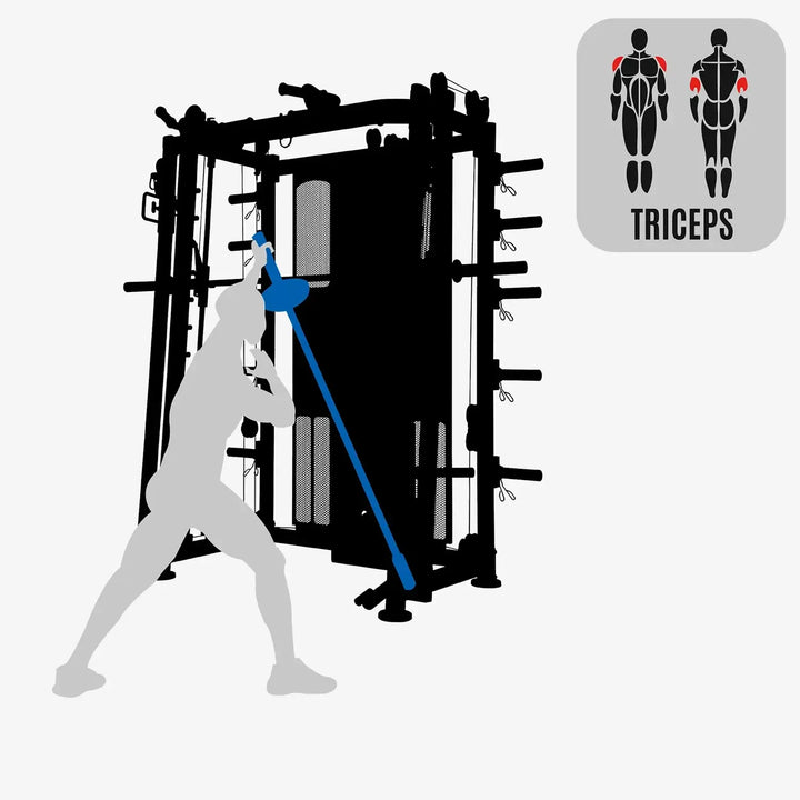 Train triceps with Altas Strength Smith Machine in Vancouver; perfect for home gym workouts and effective fitness routines.