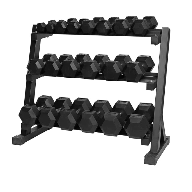 3-tier dumbbell rack by X-RIVAL, perfect for home gym Vancouver, organize your weights efficiently, shop quality gym equipment.