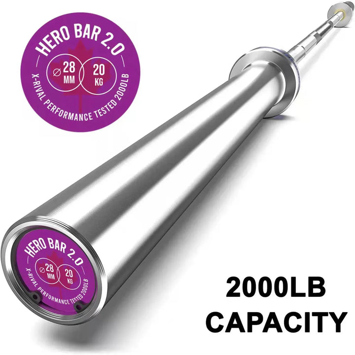 Shop the X-RIVAL HERO 2.0 Olympic Bar, 7ft, 2000lb capacity, ideal for weightlifting in Vancouver's home gyms.