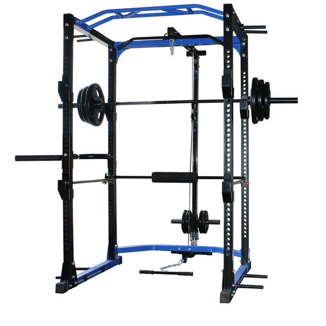 Power cage with lat pull-down for intense workouts, ideal for Vancouver home gym and fitness enthusiasts.