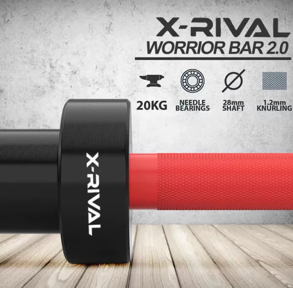 Discover the X-Rival Warrior Bar 2.0, a 20kg Olympic barbell with a durable 28mm shaft and 1.2mm knurling, perfect for training.